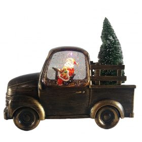 Lámpás Autó Fenyőfával Télapóval Bronz