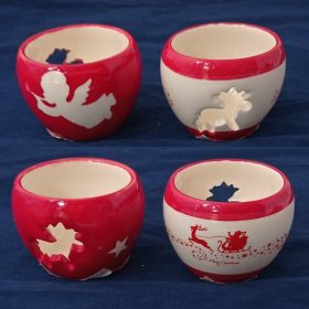   Kerámia mécsestartó mikulás-angyal gömb 6cm piros-fehér