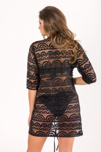 Csipkés strandkimonó-Fekete