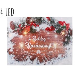  Kép+4Led Boldog Karácsonyt Havas Tábla 40X30Cm 