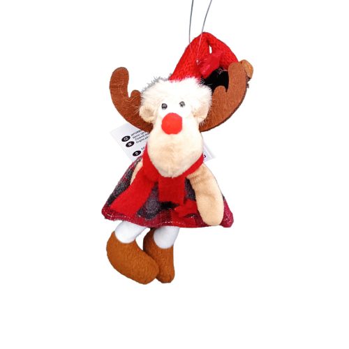 Akasztós Rénszarvas bordó/zöld sapkás 23cm