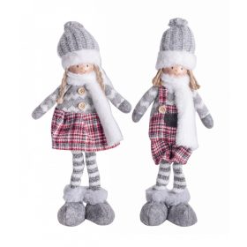 Textil álló szürke sapkás lány 40cm