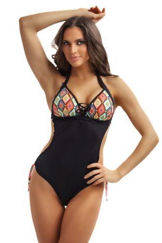 Noir push-up trikini-fekete-rombusz mintás-XL