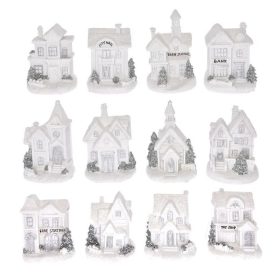   Téli Házikó Ledes, Elemes Poly 7X6X10 Cm Fehér, Ezüst 12 Féle