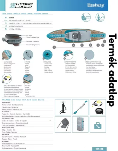 Bestway Felfújható SUP ülőkével HYDRO-FORCE Freesoul Elite 2 az 1-ben 335 × 84 × 15 cm (6532E)