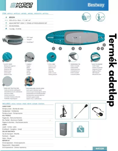 Bestway Hydro-Force Aqua Drifter View Felfújható SUP szett (2026) 335 x 91, 5 x 15 cm (6532H)