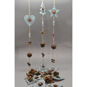   Csillag-Szív-Fenyő Girland Tobozzal-Csengővel Fa 125Cm Kék-Fehér-Barna