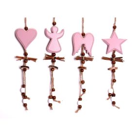 Akasztós Dísz Csillag-Angyal Fa 32X7,5Cm Rózsaszín