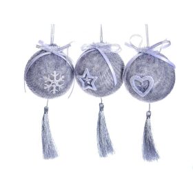 Gömb Akasztós Textil 7Cm Szürke 3Féle