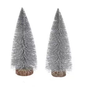 Fenyőfa Glitteres Műanyag 15Cm Ezüst S/2 