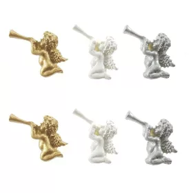   Dekorációs Karácsonyi Figura, Angyal Öntapadós Poly 2,8X3,6X1 Cm Fehér,Arany Ezüst S/6