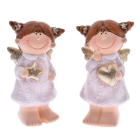   Kerámia Kislány Arany Szárnnyal Csillámos 4X5X13Cm 2Féle